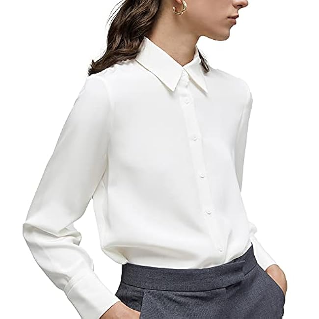 YAMANMAN Women's Button Down Shirt Classic Long Sleeve Collared Tops Work Office Chiffon Blouse