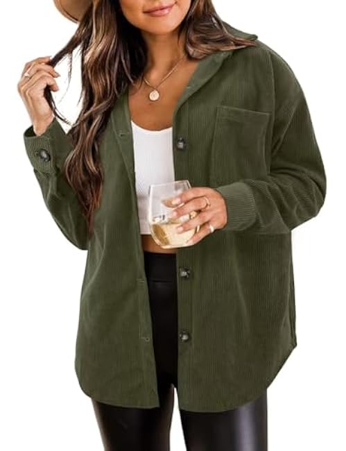ZOLUCKY Womens Shackets Jacket Plus Size Long Sleeve Button Down Shirts Blouses Tops