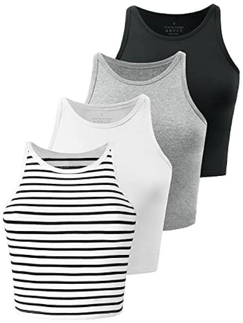 Kole Meego Crop Tops For Women Workout Cropped Tank Top High Neck Camisole Yoga Shirts Athletic Undershirts 4 Pack