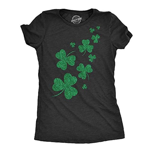 Womenﾡﾯs St Patricks Day T Shirt ﾨC Glitter Shamrock Graphic Tee, Funny Irish Clover Top