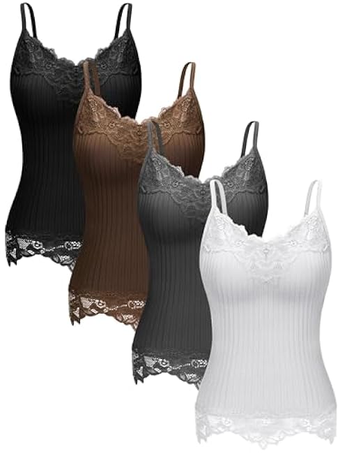 4 Pcs Women's Long Lace Tank Tops lace Camisole Patchwork Tops for Women