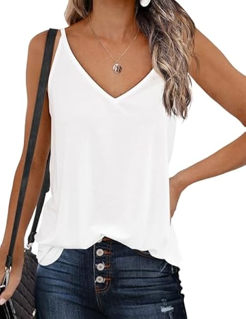 Zeagoo Womens V Neck Camisole Tank Top Strap Sleeveless T Shirt Casual Loose Vest Blouse - S-XXL