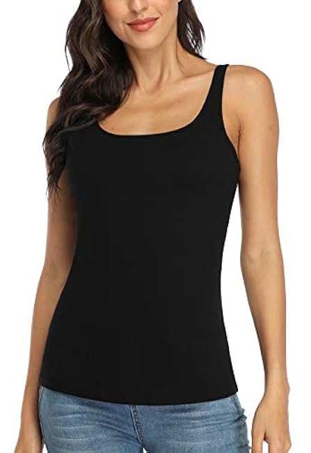V FOR CITY Women's Cotton Tank Top with Shelf Bra Adjustable Wider Strap Camisole Basic Cami Tanks