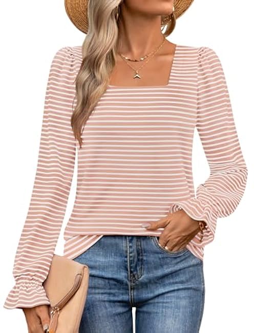 ZESICA Women's Puff Long Sleeve Square Neck Shirts Fall Causal Trendy Tunic Tops