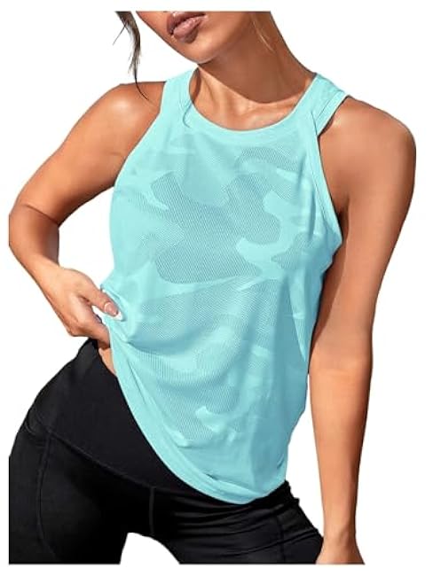 OYOANGLE Women's Camo Print Sleeveless Workout Shirts Exercise Running Tank Tops Active Gym Tops