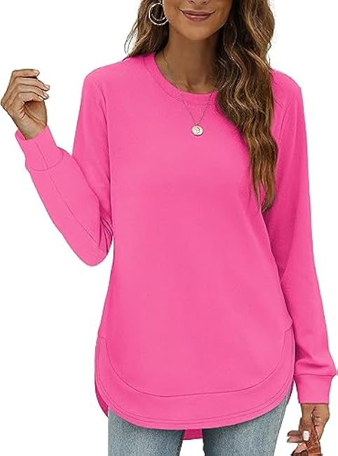 OFEEFAN Womens Sweatshirt Crewneck Long Sleeve Shirts High Low Tops Curved Hem