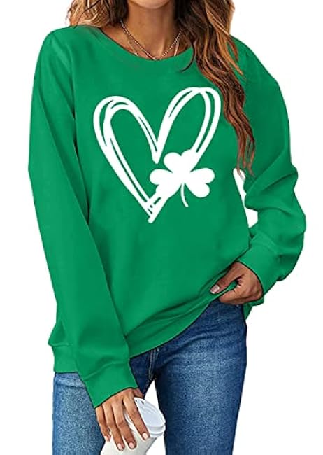 St. Patrick's Day Sweatshirt Women Shamrock Heart Shirts Irish Gift Crewneck Casual Loose Fit Tops
