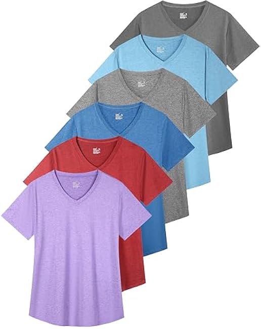 6 Pack Workout Tops for Women Short Sleeve V-Neck Activewear T-Shirts Moisture Wicking Athletic Running Gym Tee