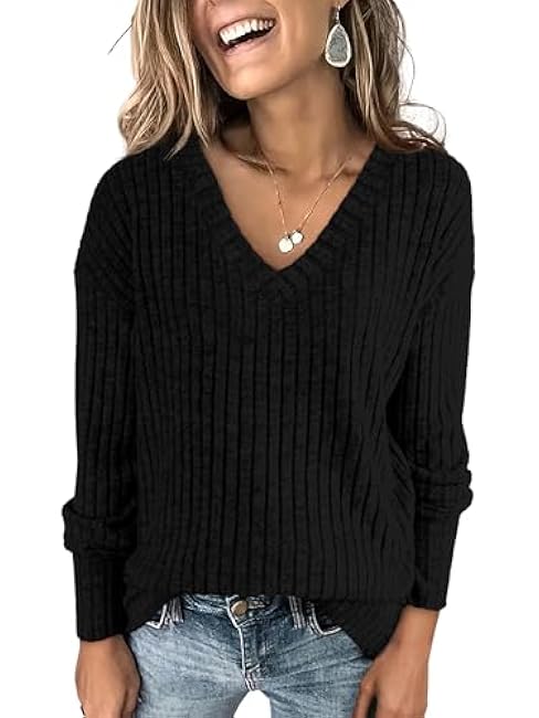 ANRABESS Long Sleeve Shirts for Women V Neck Casual Fall Tops Loose Fit Lightweight Sweaters Tunic Fashion 2024 Clothes