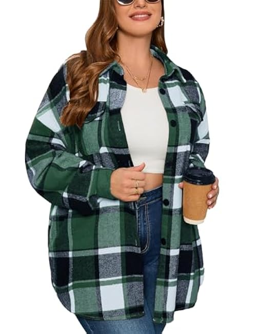 ZOMVA 2024 Women's 1X-5X Plus Size Flannel Plaid Corduroy Shacket Jacket Oversized Button Down Coats Shirts Winter Fall