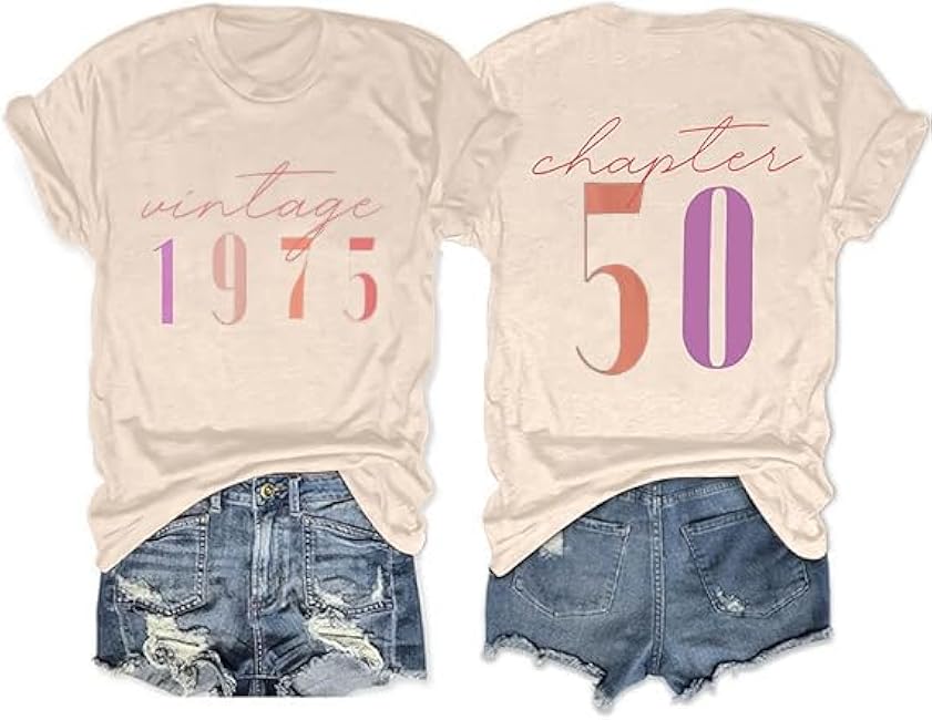 50th Birthday Gift for Women Vintage 1975 Shirt Letter Print Retro Party Tops Casual Short Sleeve Tee