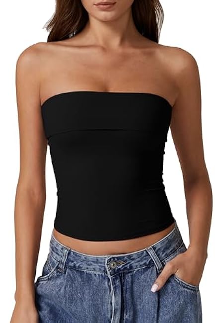QINSEN Women's Tube Tops Strapless Bandeau Tops Double Lined Slim Fit Summer Going Out Tank Tops
