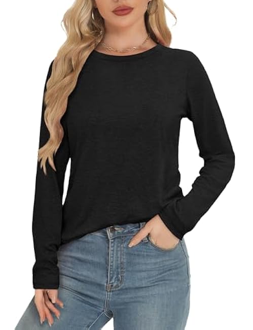 Long Sleeve Shirts for Women Crew Neck Basic Tee Fashion Womens Tops