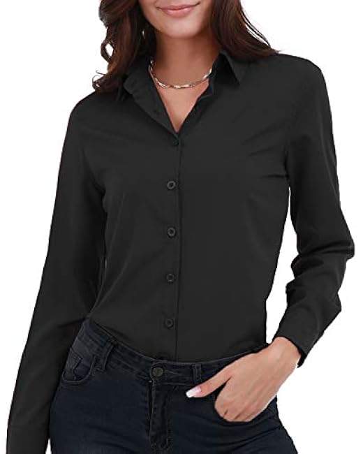 Women's Basic Button Down Shirts Long Sleeve Plus Size Simple Stretch Formal Casual Shirt Blouse