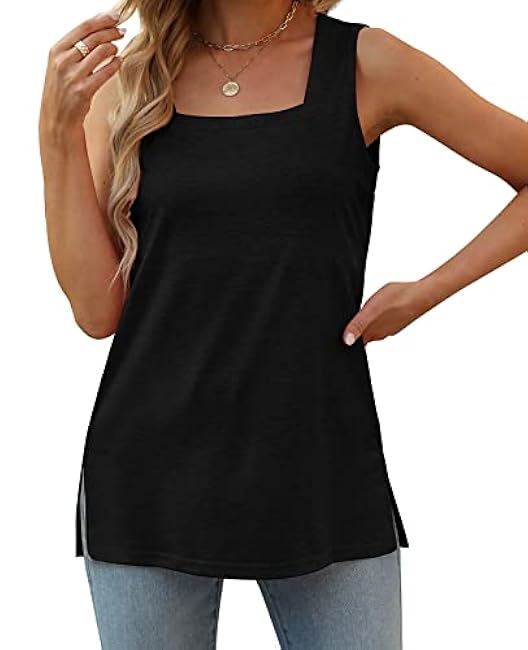 XIEERDUO Summer Tank Tops for Women Square Neck Loose Fit Casual Fashion Flowy Sleeveless