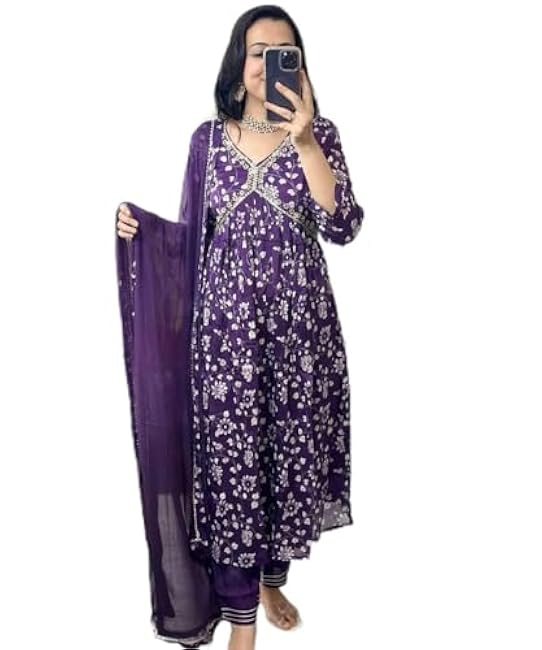Women's Rayon Flower Printed Alia Cut Kurti Pant and Dupaata Set for Women