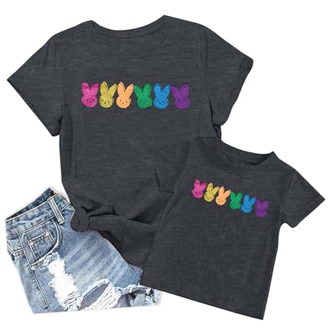 Mommy and Me Easter Outfits Mama and Me Bunny Matching Shirts Cute Peeps Graphic Tee Matching Family Easter Outfits