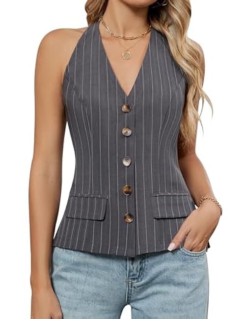 Blooming Jelly Womens Vest Tops V Neck Button Down Sleeveless Trendy Summer Tank Tops Dressy Ladies Business Casual Outfits