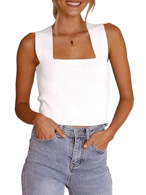 Zwurew Women's Knit Square Neck Tank Tops 2025 Summer Casual Sleeveless Sweater Fitted Shirts Tanks