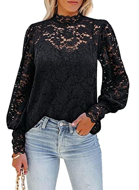 DOROSE Womens Tops and Blouses Dressy Casual Lace Floral Long Sleeve Shirts