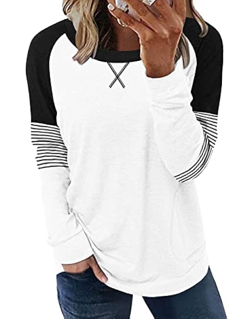 ONLYSHE Womens Crewneck Sweatshirt Casual Loose Fitting Tops Long Sleeve T Shirt