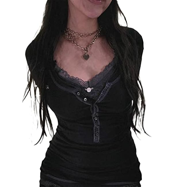 Women Lace Patchwork Knitted Long Sleeve Top Fairy Grunge Clothes Slim Fit Y2k Aesthetic Top Streetwear
