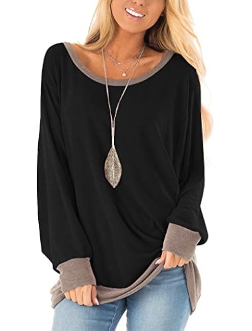 Fallorchid Womens Long Sleeve Tops Crew Neck Tunics Clothes Casual Color Block Sweatshirt