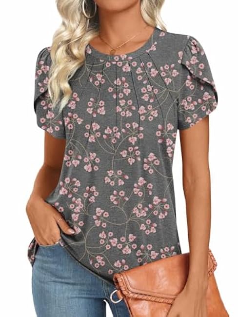 2025 Womens Tops Summer Casual Tunic Short Sleeve Dressy Blouses Trendy Flowy Tshirts M-3XL