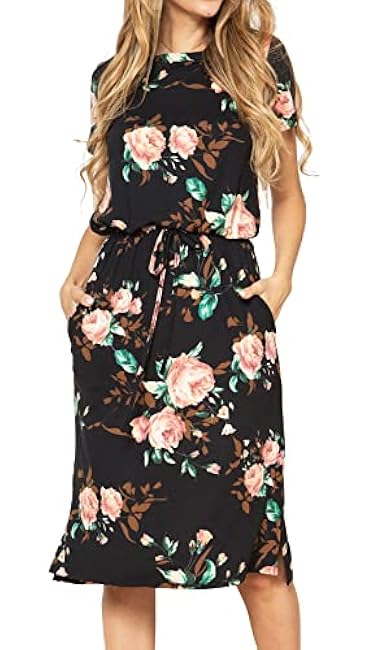 Womens Summer Hide Belly Knee Length Travel Dress Pocket 2025 Spring Short Sleeve Midi Work Casual Teacher Outfits