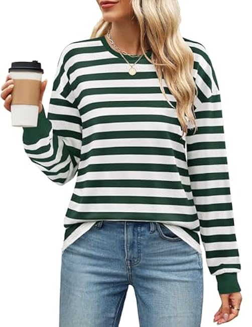 ZESICA Womens Long Sleeve Striped Shirts Fall Crewneck Casual Loose Fit Tunic Tops