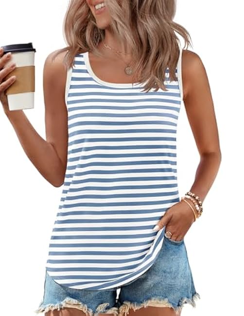 ZESICA Women's Summer Casual Striped Tank Top Sleeveless Scoop Neck Loose Fit Color Block Tops 2025 Fashion Clothes