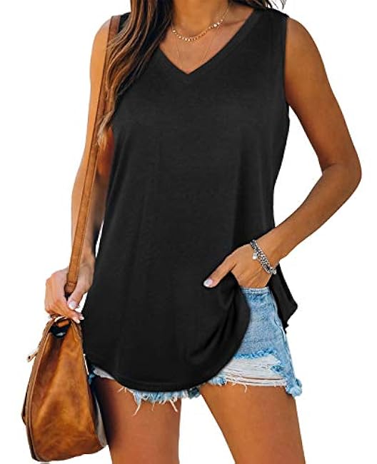 XIEERDUO Womens Tank Tops V Neck Basic Solid Color Casual Flowy Summer Sleeveless