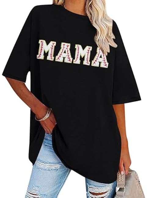 Baseball Shirt Women Oversized Baseball Mom Tops Chenille Baseball Letter Printed Tees Baseball Mama Gift Blouse