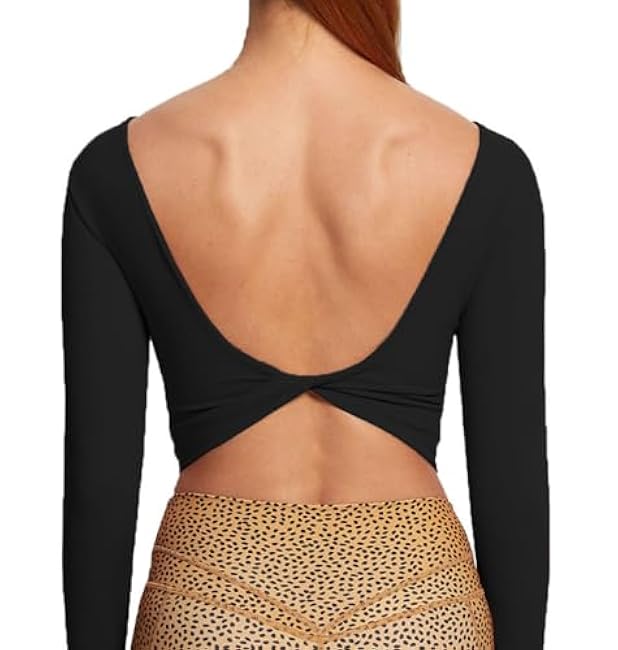 Aoxjox Long Sleeve Crop Tops for Women Emma Twist Back Workout Cropped T Shirt Top