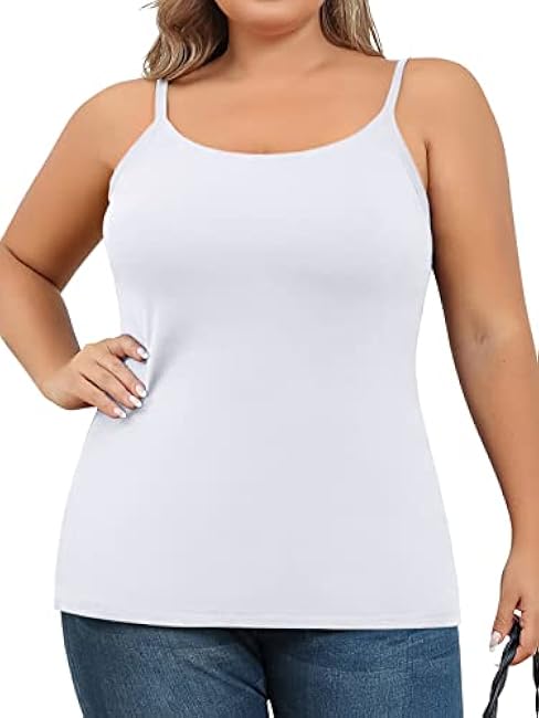 V FOR CITY Plus Size Camisole for Women with Shelf Bra Adjustable Spaghetti Strap Cami Tank Top Cotton Undershirts 1X-5X
