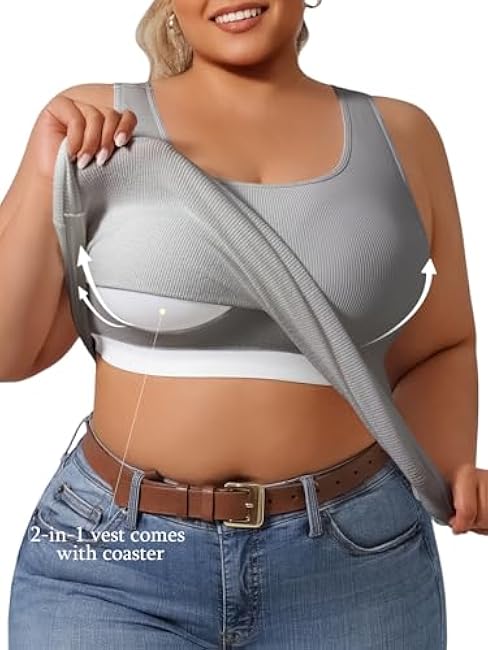 Plus Size Simple Shapewear Top-Sculpting, Tummy Control Vest with Built-in Bra for Fall & Winter-Comfortable Tank Tops