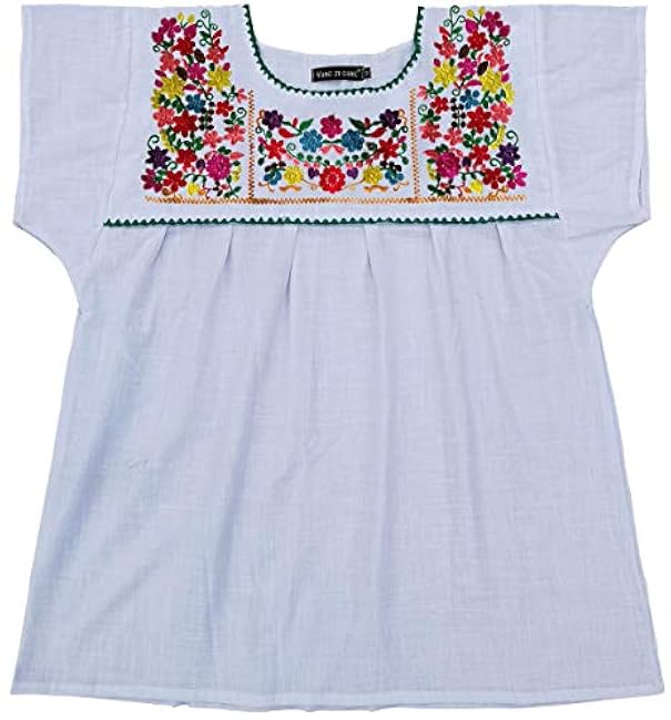 YZXDORWJ Women's Embroidered Mexican Peasant Blouse Mexico Summer Shirt Short Sleeve
