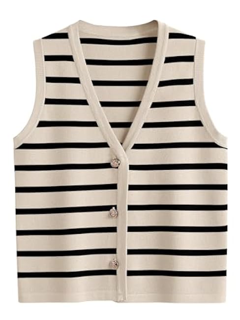 LILLUSORY Vest Tops for Women Striped Sweater Vests 2025 Summer Vacation Crop Button Up Work Outfits Clothes Spring Tops