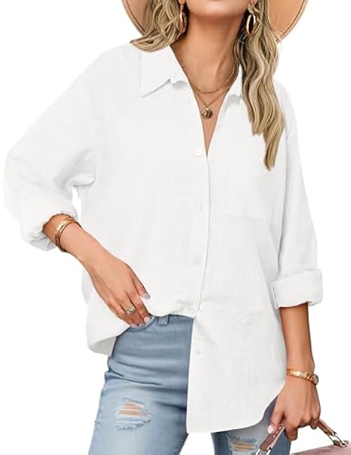 Zeagoo Womens Button Down Shirts Long Sleeve Cotton Gauze Tops Casual Collared Blouses Loose Fit