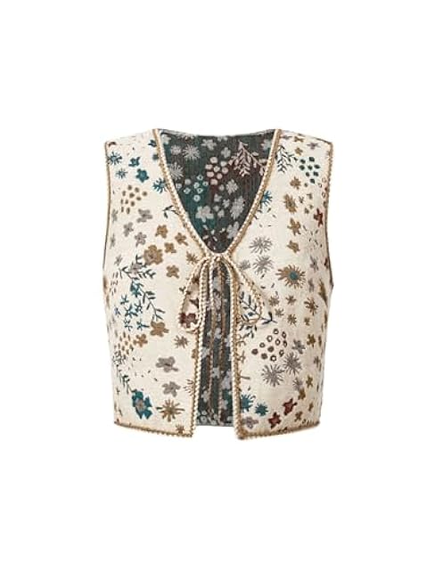 GORGLITTER Women's Tie Front Cardigan Vest Top Western Country Concert Rodeo Cowgirl Outfits Fashion Casual Trendy 2025