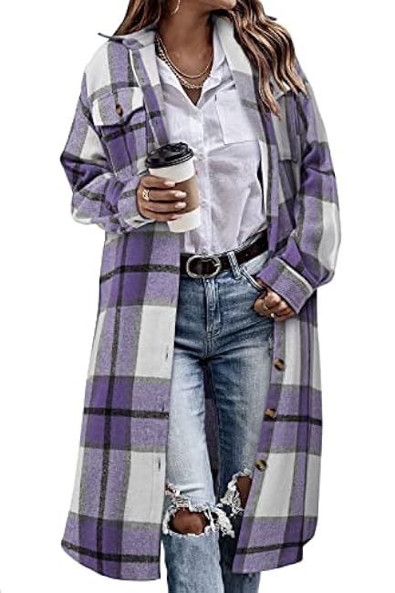 CHICZONE Womens Plaid Shacket Jacket Long Corduroy Shirt Casual Lapel Button Down Flannel Trench Coats
