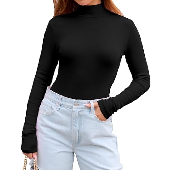 Abardsion Women's Long Sleeve Mock Turtleneck Shirts 2025 Fleece Lined Base Layer Slim Fit Thermal Underwear Tops
