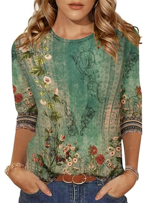 Zeagoo Women's Casual 3/4 Sleeve T-Shirts Crew Neck Cute Tunic Tops Basic Tees Blouses Loose Fit Business Work Tee Tops S-3XL