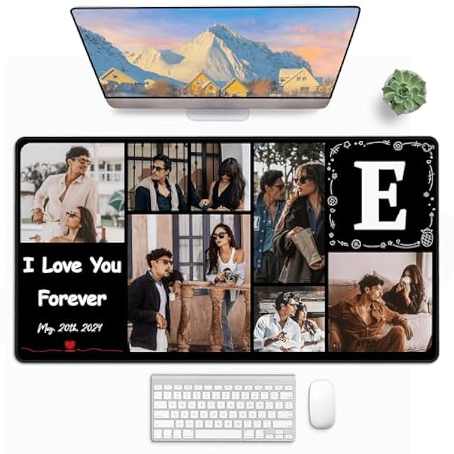 Mouse Pad Custom with Name and 7 Photos, Custom Mousepad 16*29.5in, Desk Mat for Keyboard Mouse, Desk Accessories, Gaming Desk Mat, Customized Gift for Men on Birthady Christams Anniversary