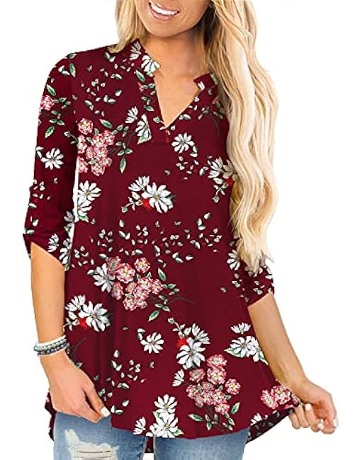 a.Jesdani Women's Plus Size Tops 3/4 Roll Sleeve Shirts V Neck Blouses Tunic Top