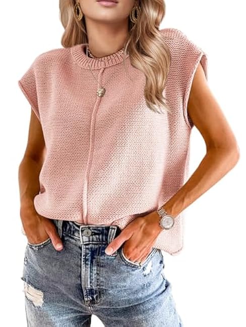 Womens Cap Sleeve Tops 2025 Trendy Tank Top Loose Knit Sweater Vests Cute Shirts Outfits Spring Fall Summer Tops
