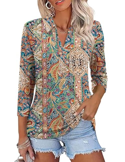 ZHENWEI Women's 3/4 Length Sleeve V-Neck Collared Tops Summer Business Casual Work Polo Shirts 2025