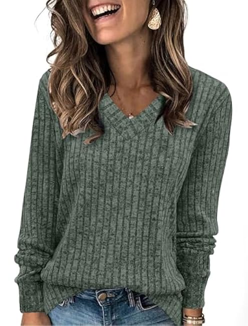 SAMPEEL V Neck Long Sleeve Shirts for Women Casual Fall Tops Lightweight Tunic Sweaters Fashion Clothes 2025