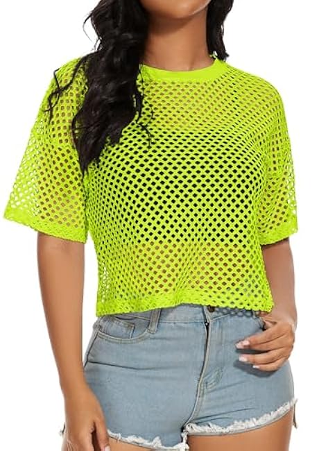 Women's Mesh Fishnet Top See Through Cover Up Short Sleeves T Shirts Sheer Blouse