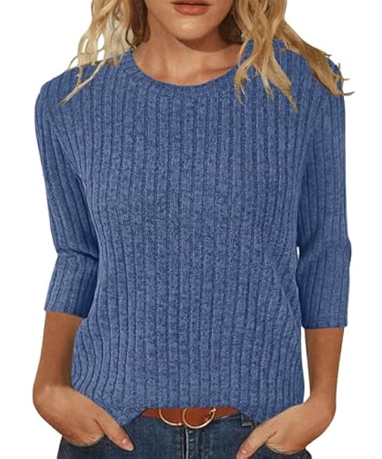 JomeDesign Sweaters for Women 3/4 Sleeve Tops Round Neck Loose Casual Blouses